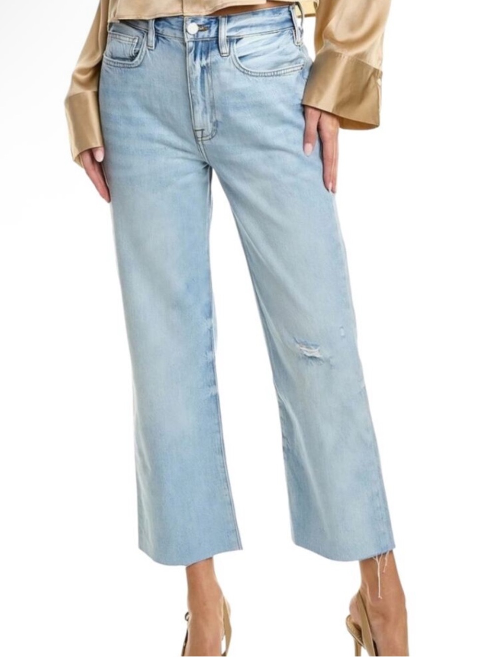 FRAME Denim Light Blue Cropped Wide-Leg Jeans